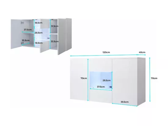 Bahut Buffet bas pour Salon Salle à manger en Blanc avec LED 120x40x70cm Luke A2