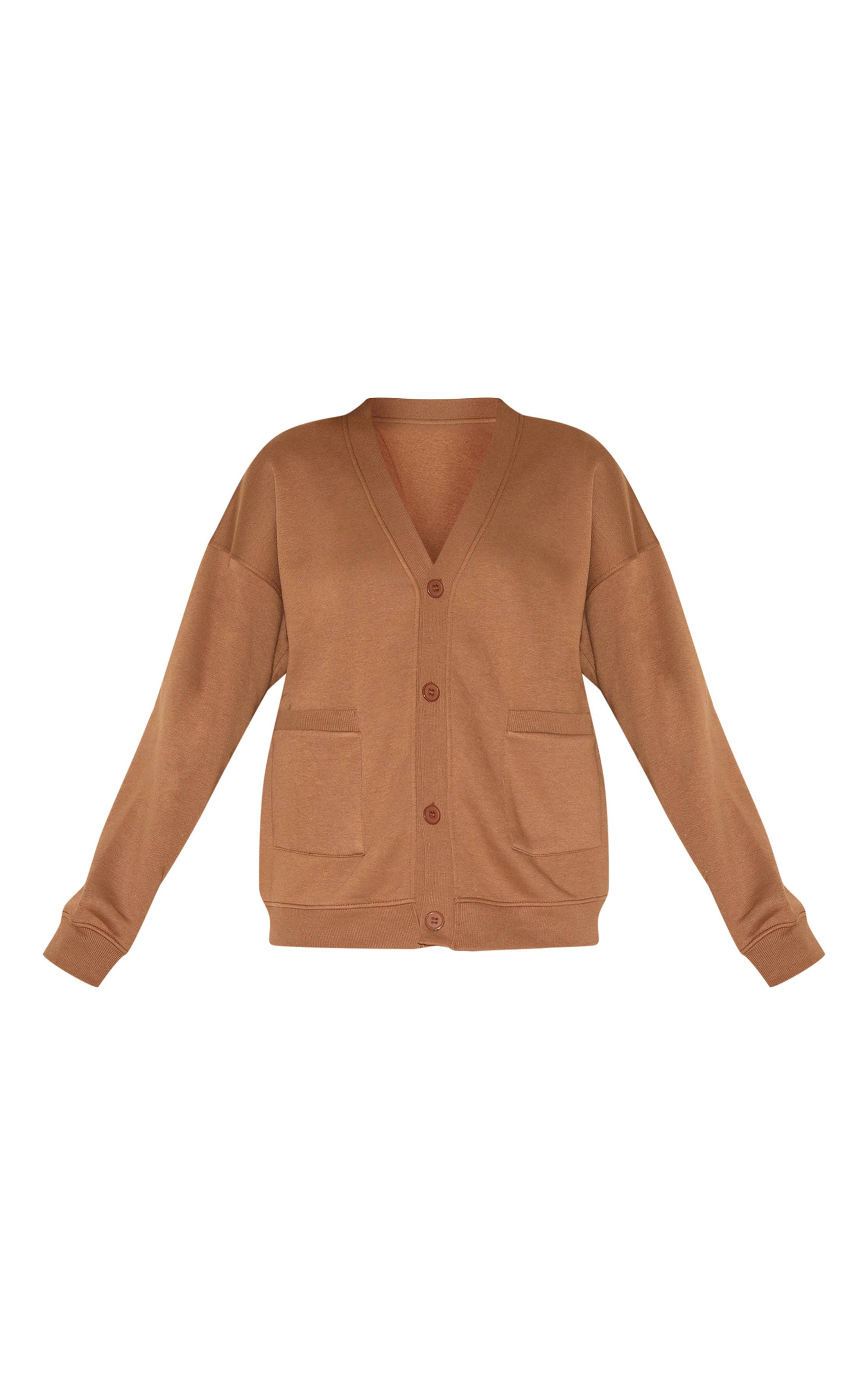 Taupe Cardigan En Molleton Avec Poches Et Boutonnage Devant