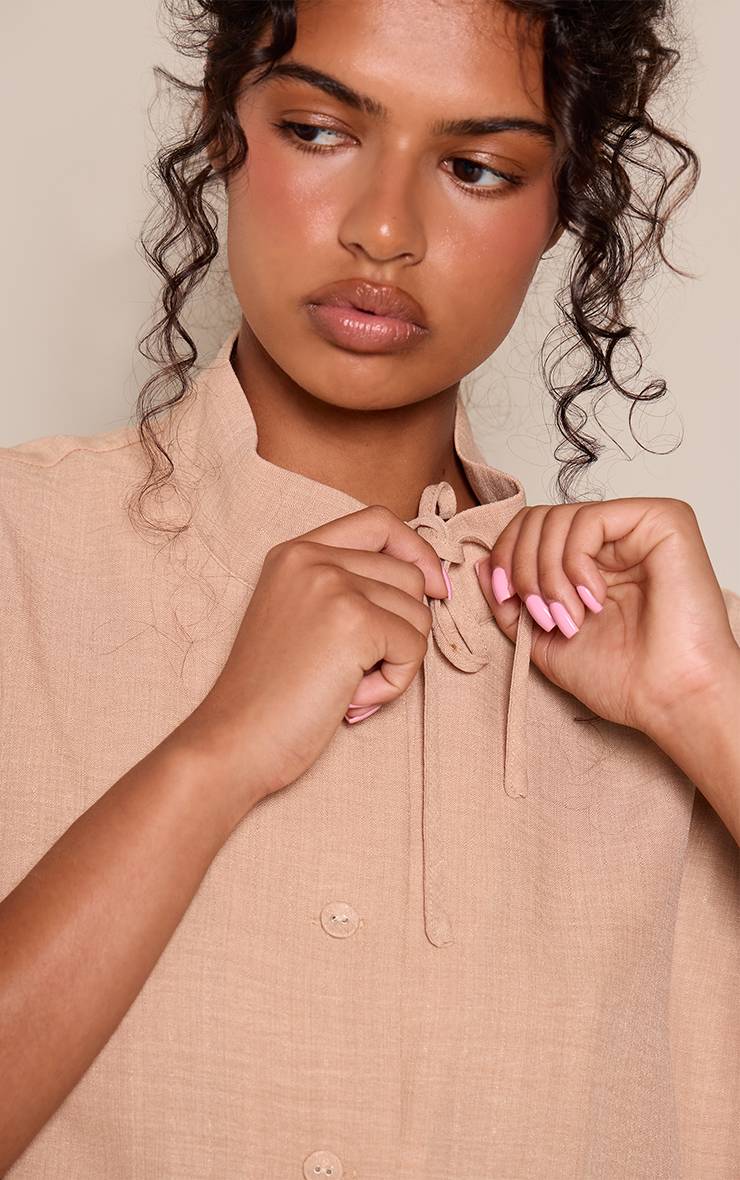 Gris Pierre Chemise Sans Manches Col Cheminée Avec Détail Nœud