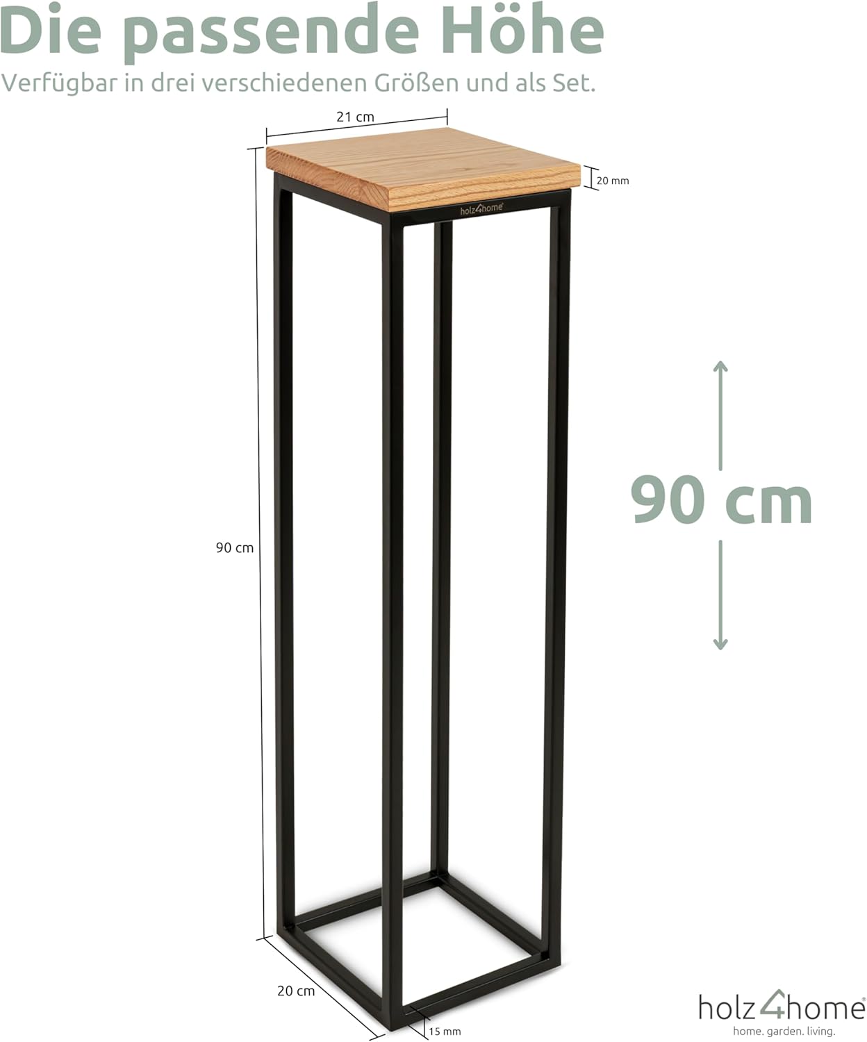 holz4home® Dekoständer aus massiv Eichenholz I Blumenständer Natur Geölt I 3 Größen im Set I Dekosäule mit Stahlrahmen I Blumentreppe aus Metall & Holz Geölt