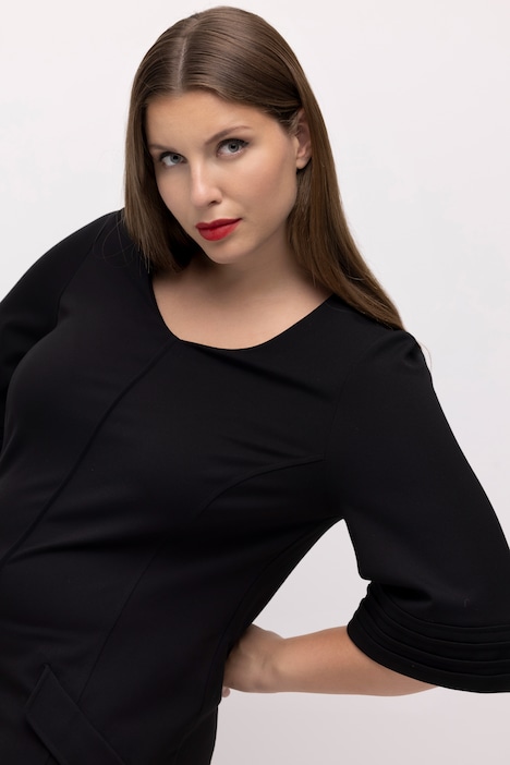 Midi-Puntokleid, A-Linie, Biesen, V-Ausschnitt, 3/4-Arm