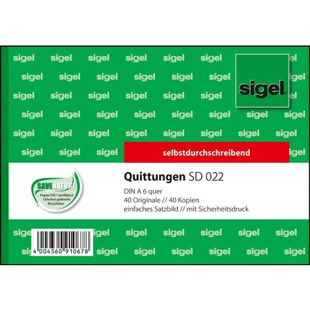 Sigel Quittung einfaches Satzbild, A6 quer, 2 x 40 Blatt