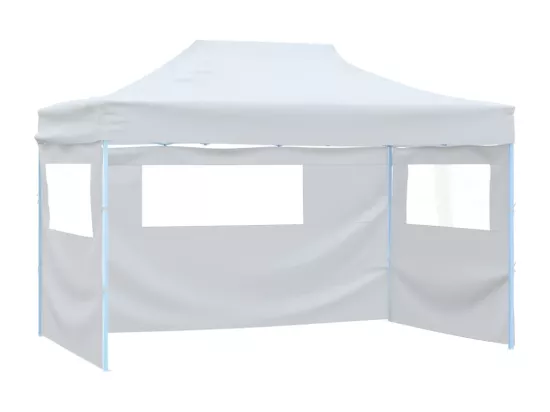 Tente de réception pliable avec 3 parois 3x4 m Acier Blanc