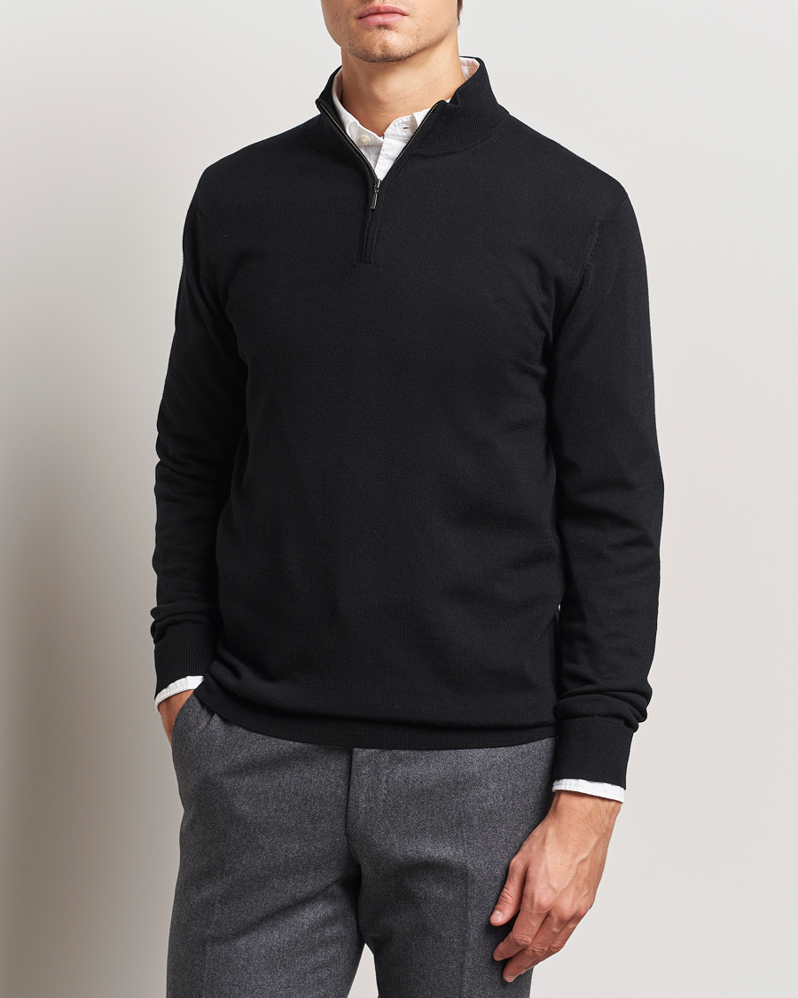 Charles Tyrwhitt Pure Merino Zip Neck Jumper Black