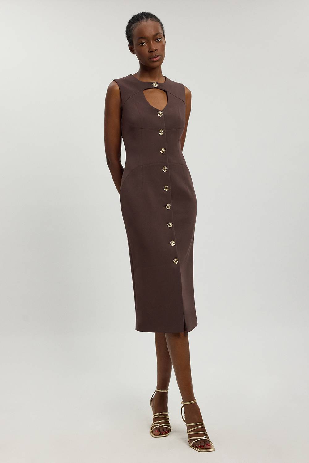 KarenMillen Robe Midi Ajustée Boutonnée En Stretch Compact