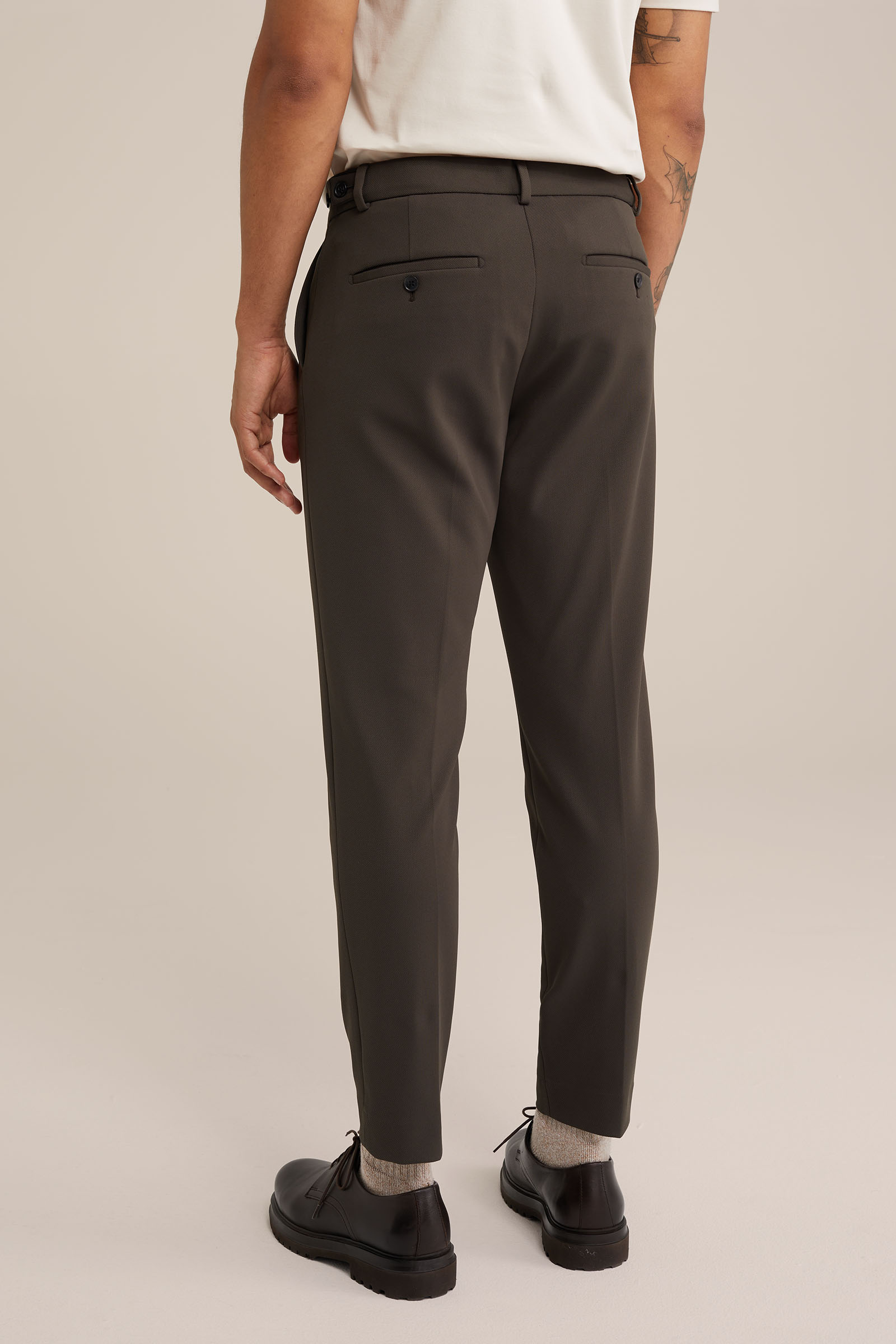 kreukvrij slim fit pantalon van gebreid nylon Van Gils Donkergroen