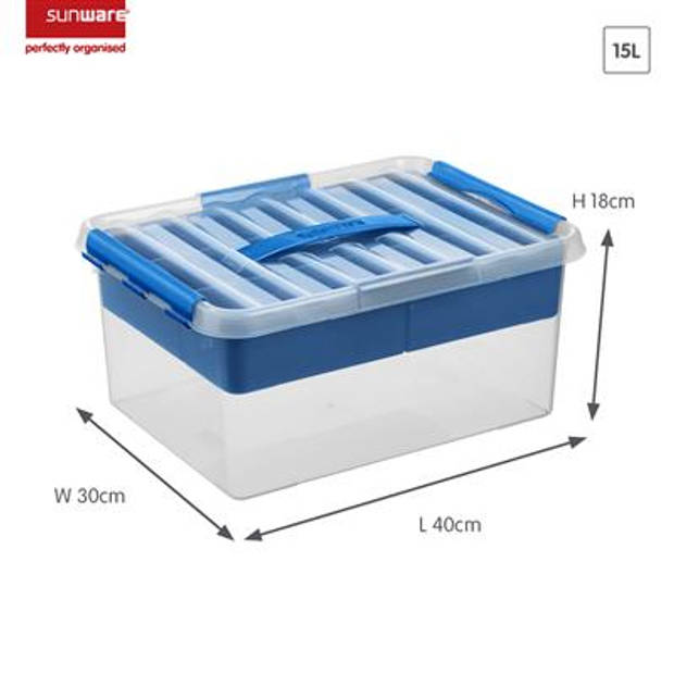 Sunware opbergbox Q-line met inzet 15L - transparant blauw