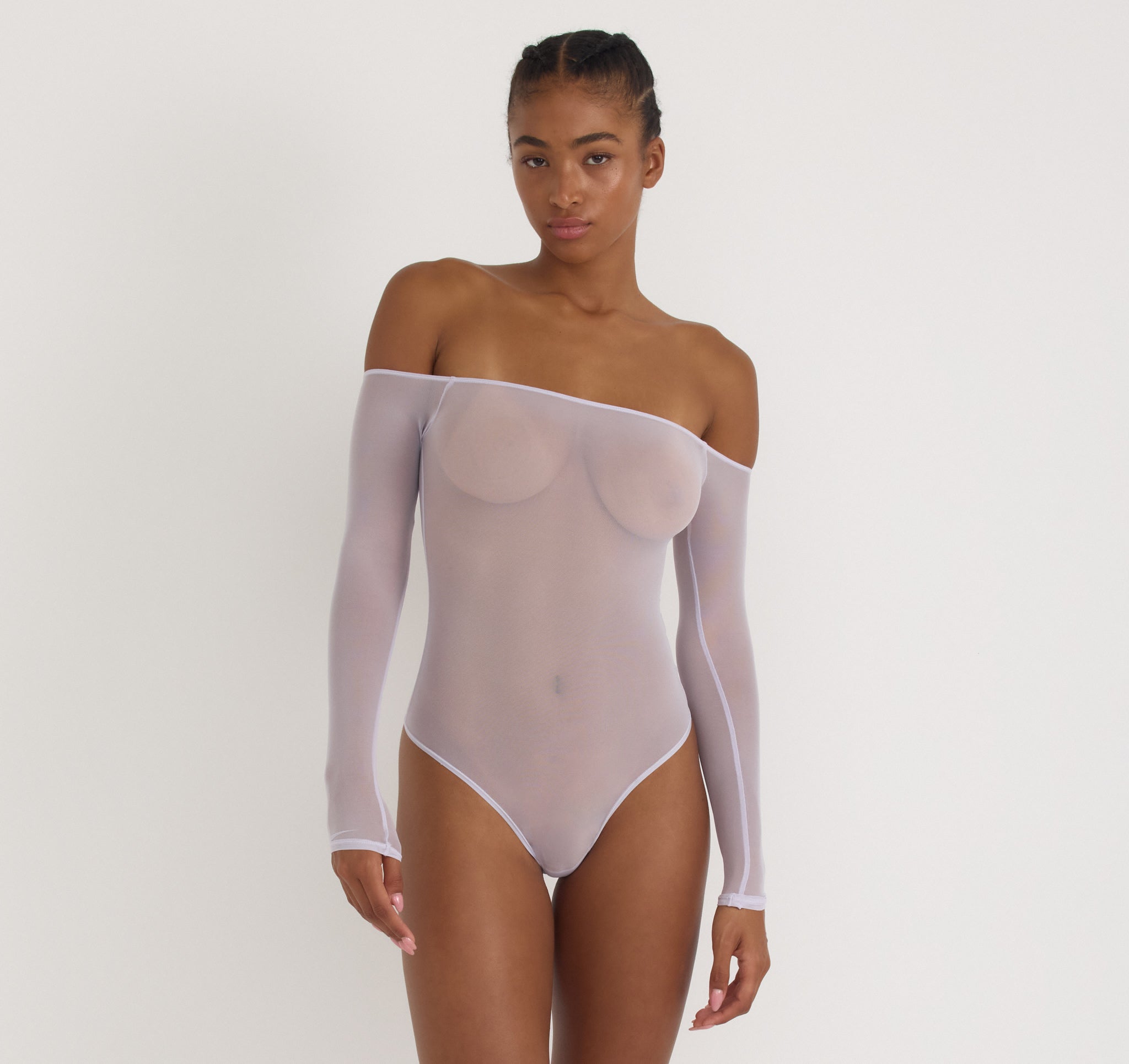 RECYCLED NYLON<br>Mesh Off-Shoulder Bodysuit