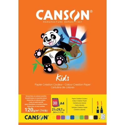 Canson Kids Création - Bloc dessin - 30 feuilles - A4 - 120 gr - couleurs assorties
