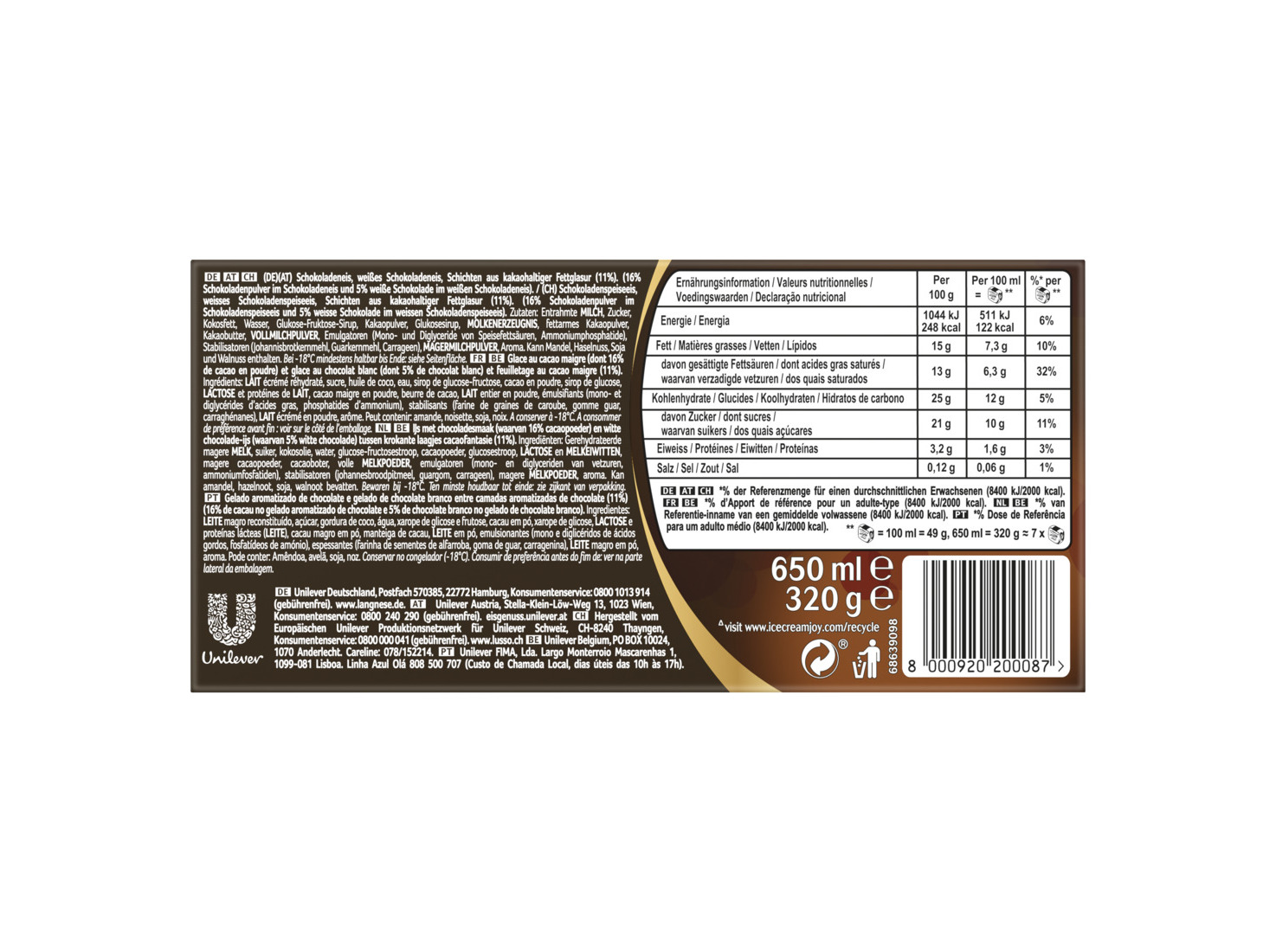 GELADO VIENNETTA CHOCOLATE 650ML