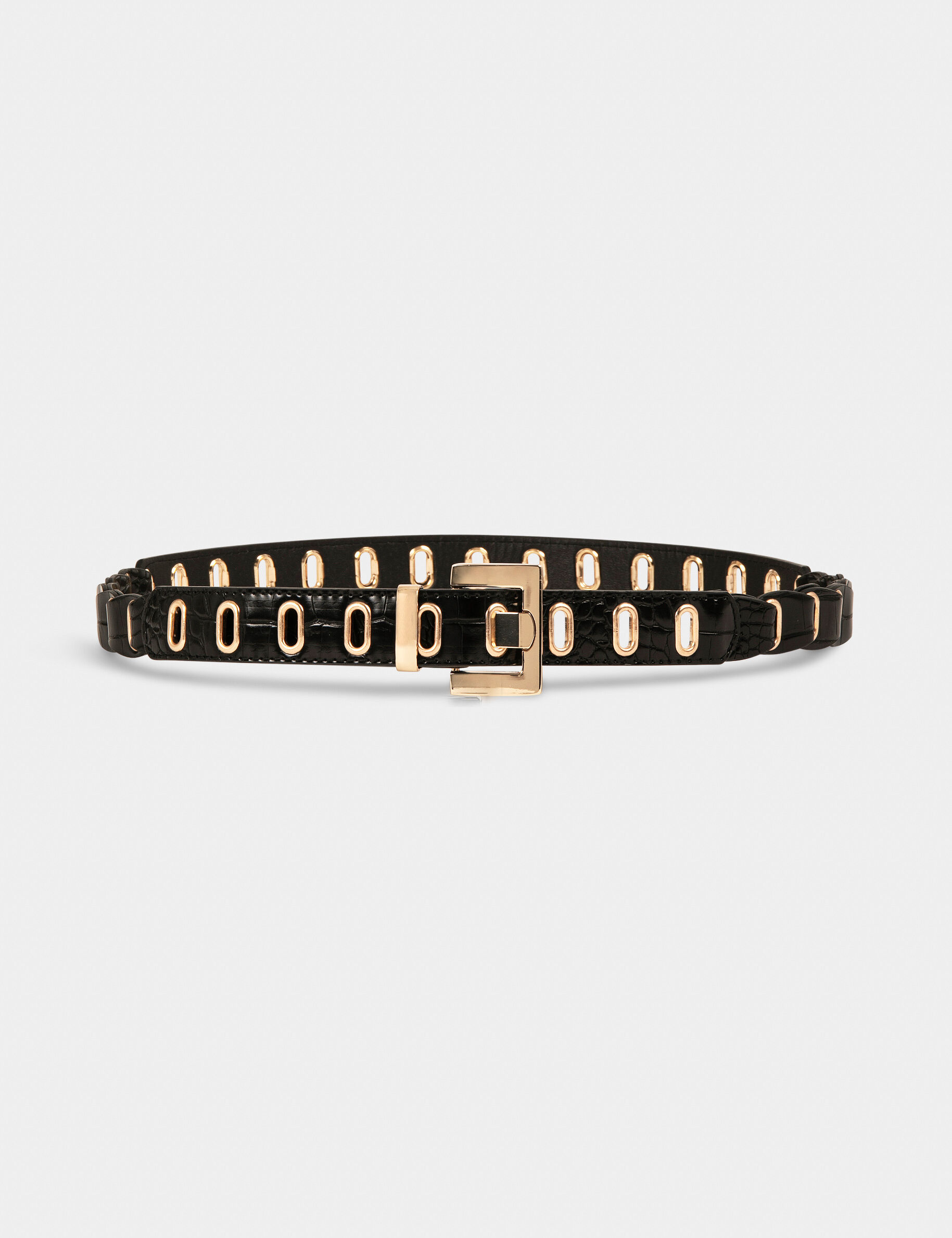 Ceinture aspect croco avec oeillets noir femme - noir