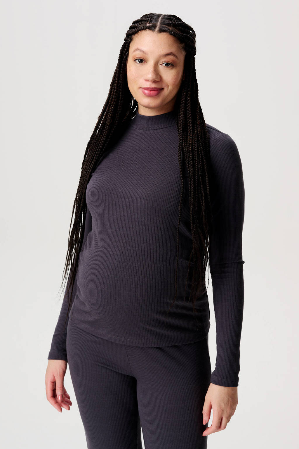 Noppies ribgebreide zwangerschapslongsleeve Sira grijs