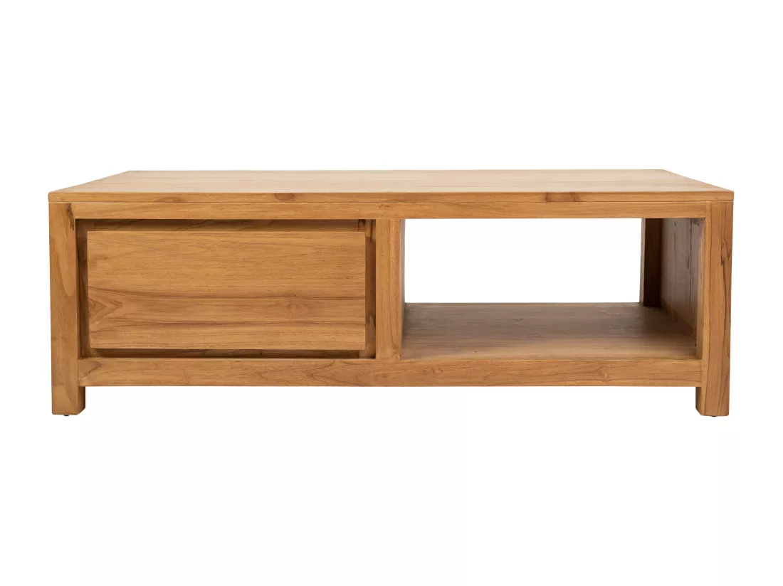 Table basse avec 2 tiroirs et 1 niche en bois de teck - Naturel - ALEMIA