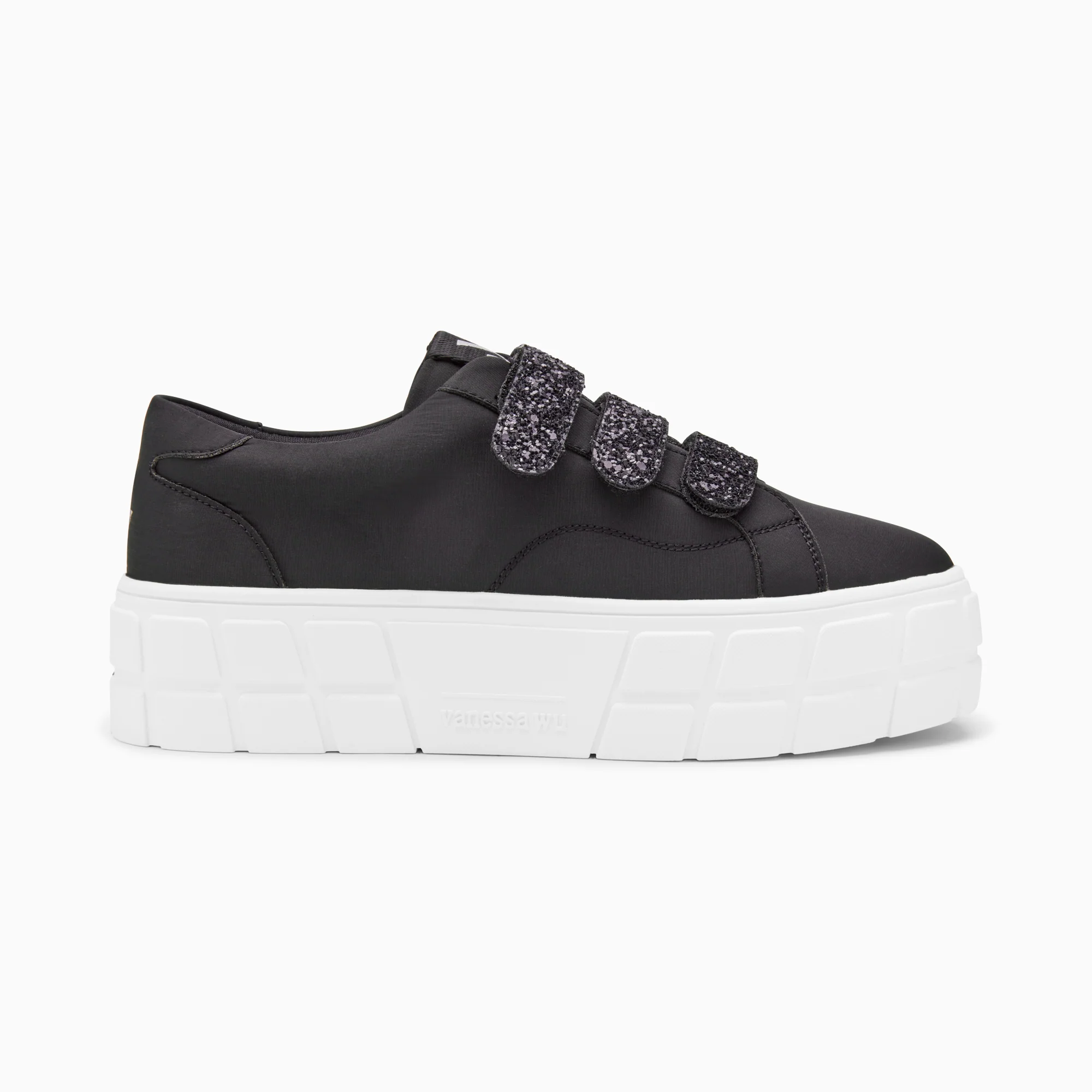 Sneakers-Baskets Monica noires à scratchs glitter et plateforme
