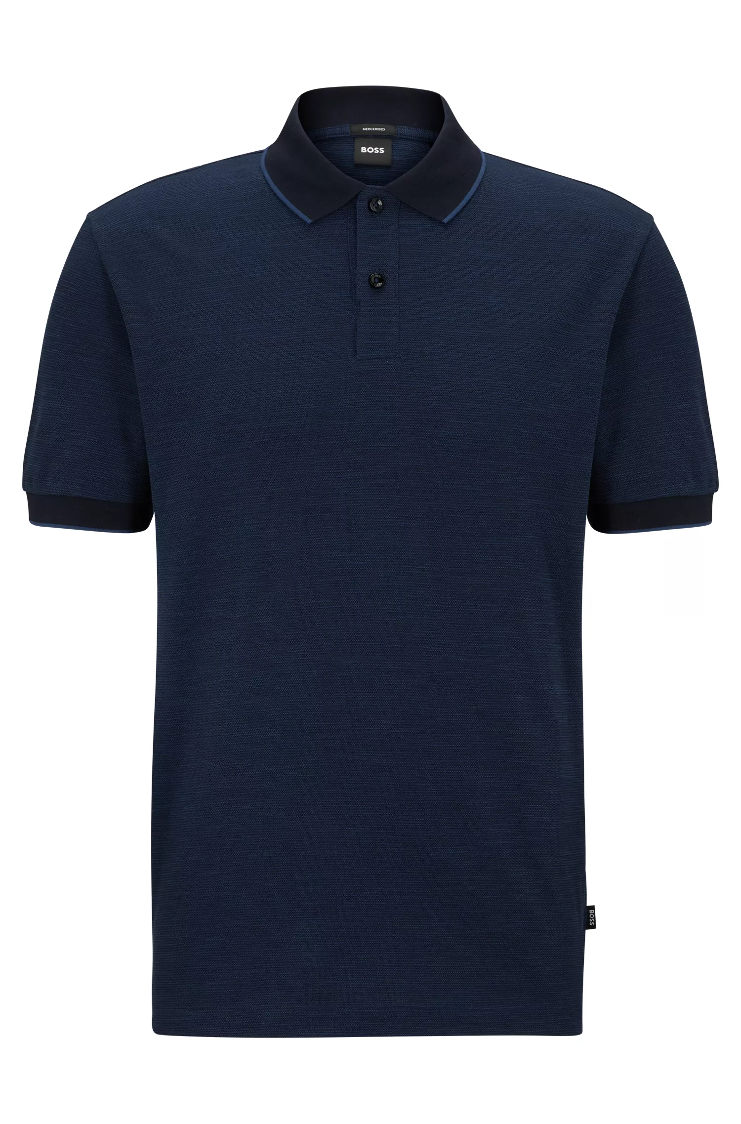 Camisa polo BOSS preta em dois tons de algodão jersey com detalhes contrastantes.