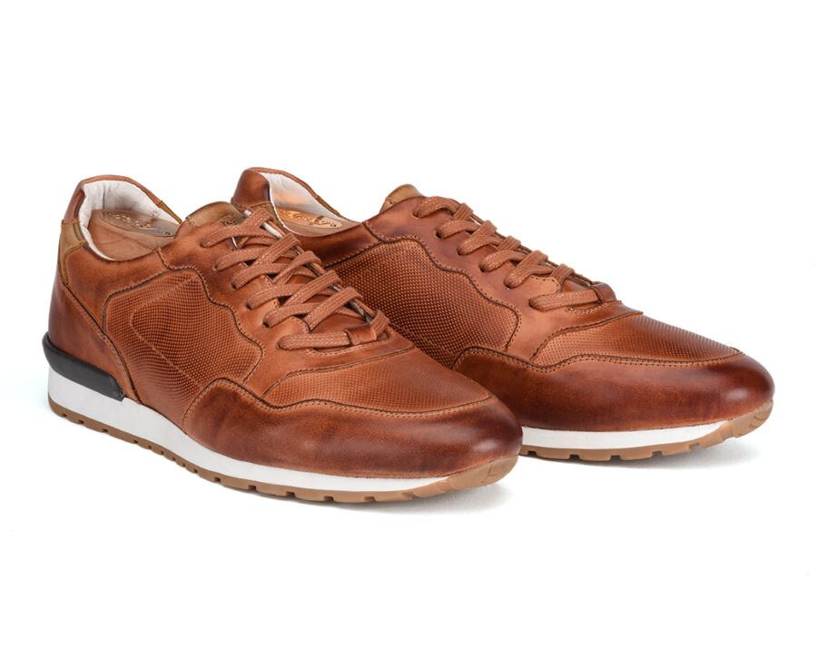 Sneakers Châtaigne Patiné cuir homme - CANBERRA