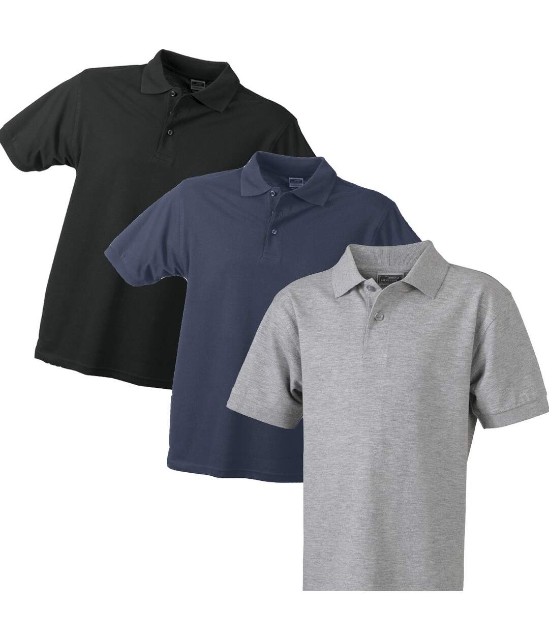 Lot 3 polos unis - Homme - noir marine et gris - manches courtes