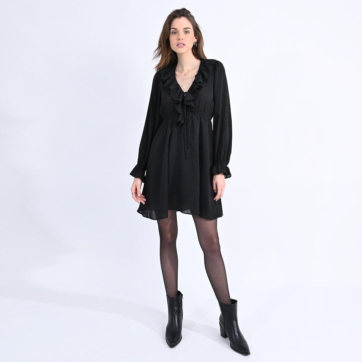 MOLLY BRACKEN<br>Vestido de mangas compridas com gola franzida