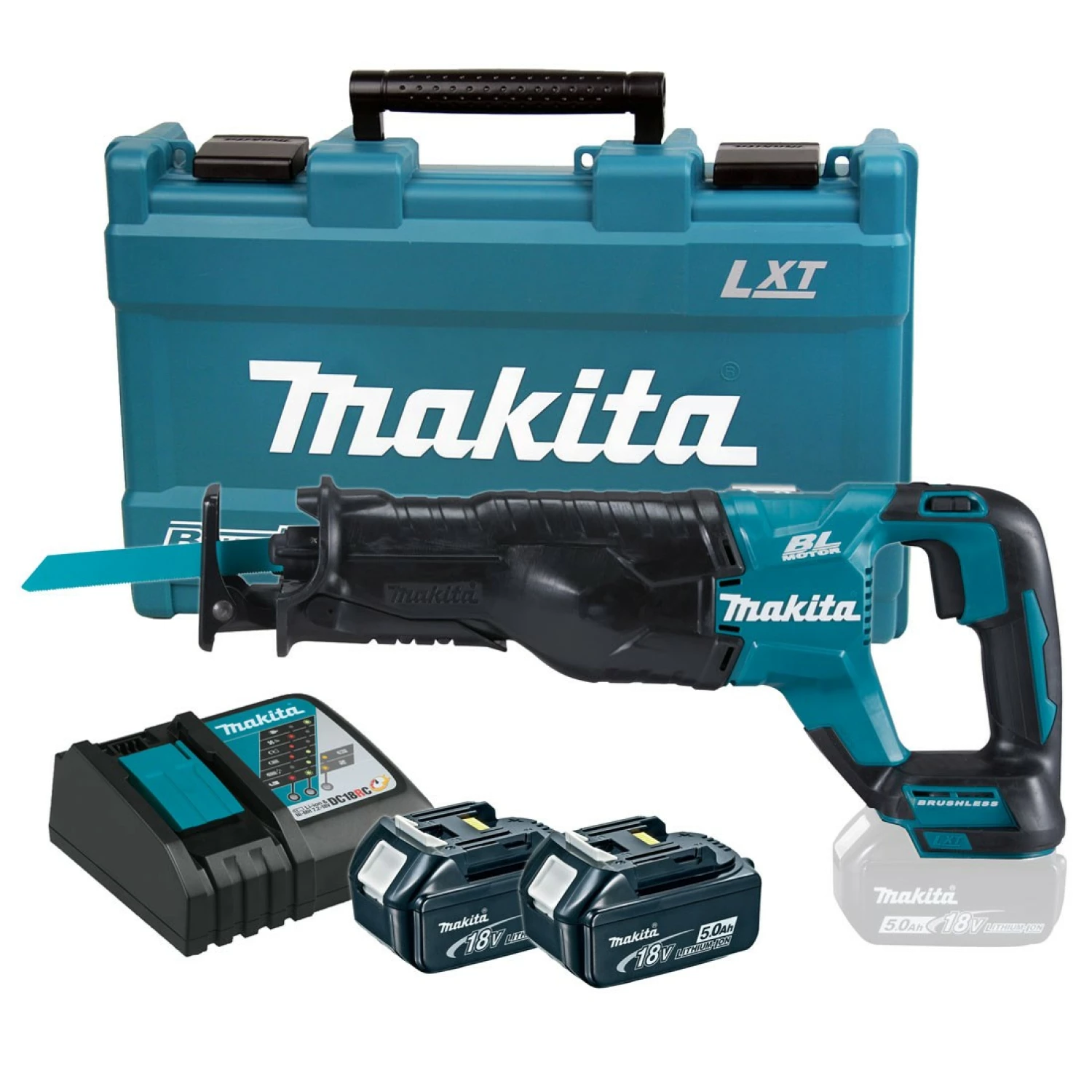 Makita DJR187RTE 18V Li-Ion accu reciprozaag set (2x 5.0Ah accu) in koffer - snelwissel - variabel - koolborstelloos
