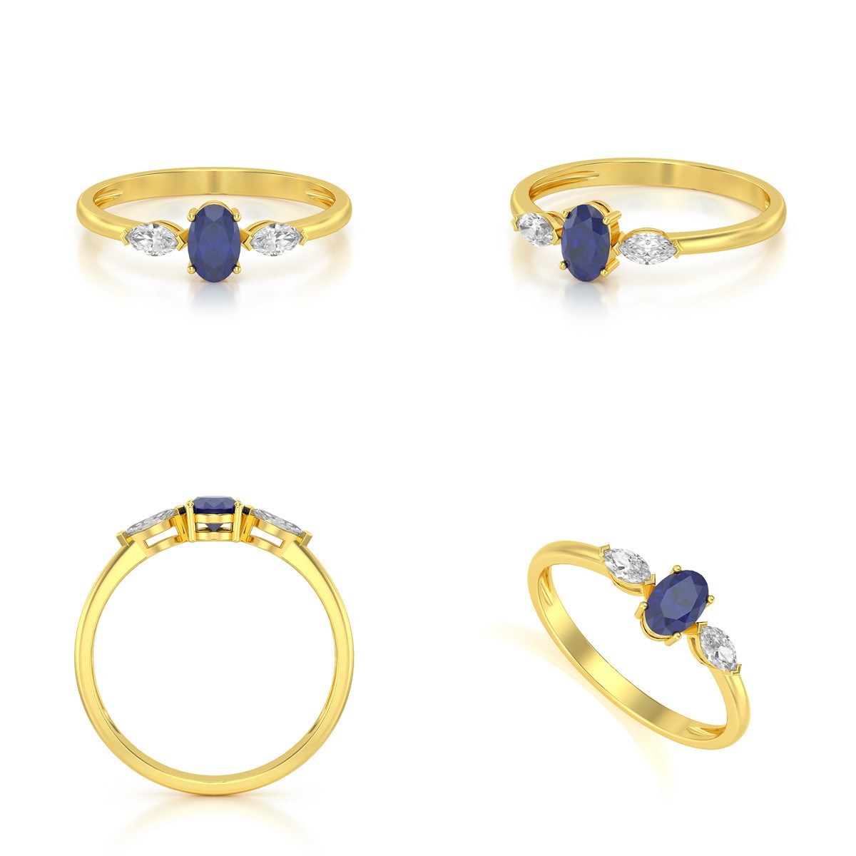 Bague ADEN Or 585 Jaune Saphir et diamants 1.604grs