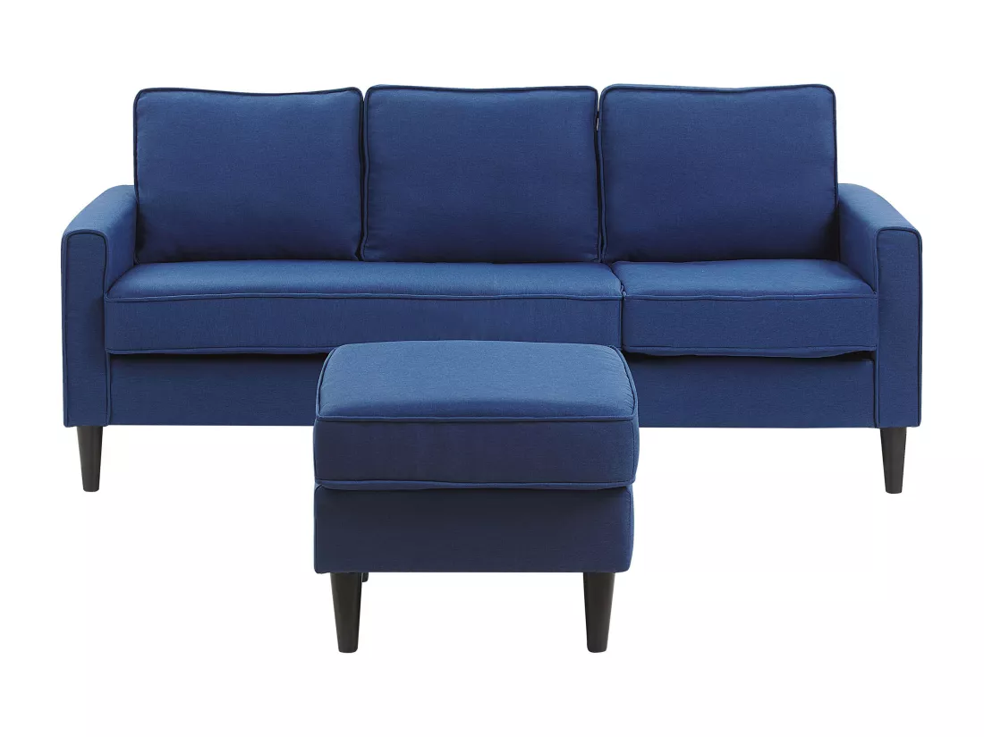 Canapé 3 places avec pouf en tissu bleu foncé AVESTA