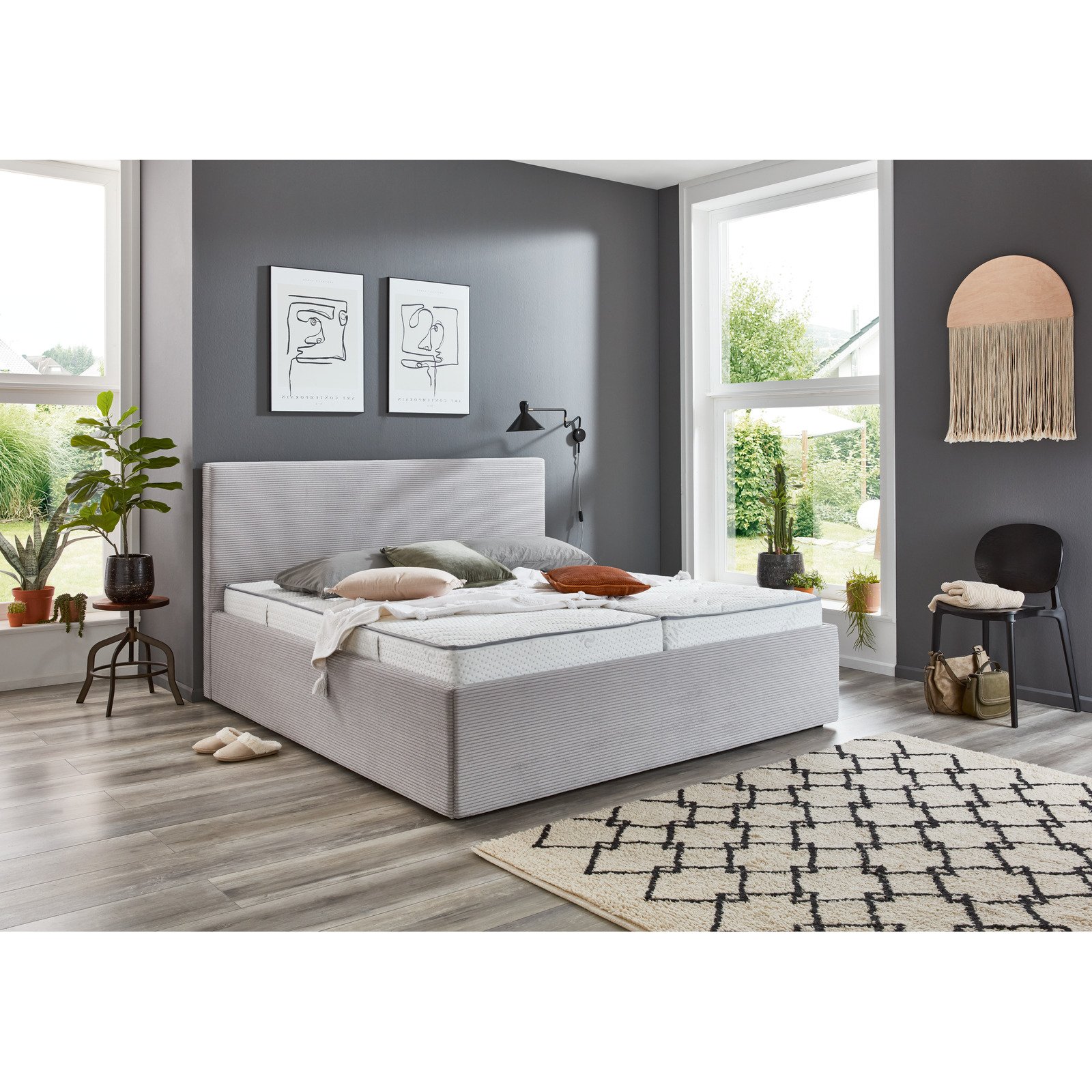 Polsterbett Cora Stoff Cord silber 160 x 200