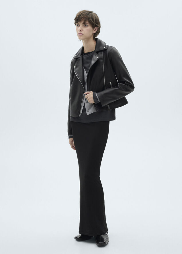 MANGO Leather-effect biker jacket Black