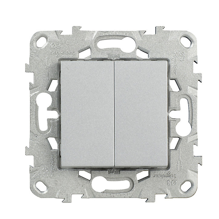 Mécanisme double poussoir + interrupteur va-et-vient Schneider Electric Unica Déco aluminium