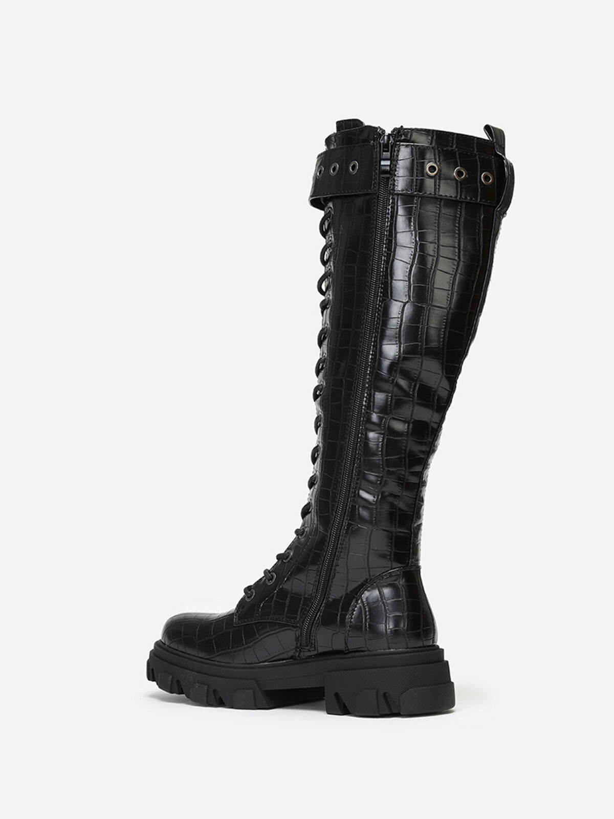 Bottes rangers crantées à boucle- Noir texturé