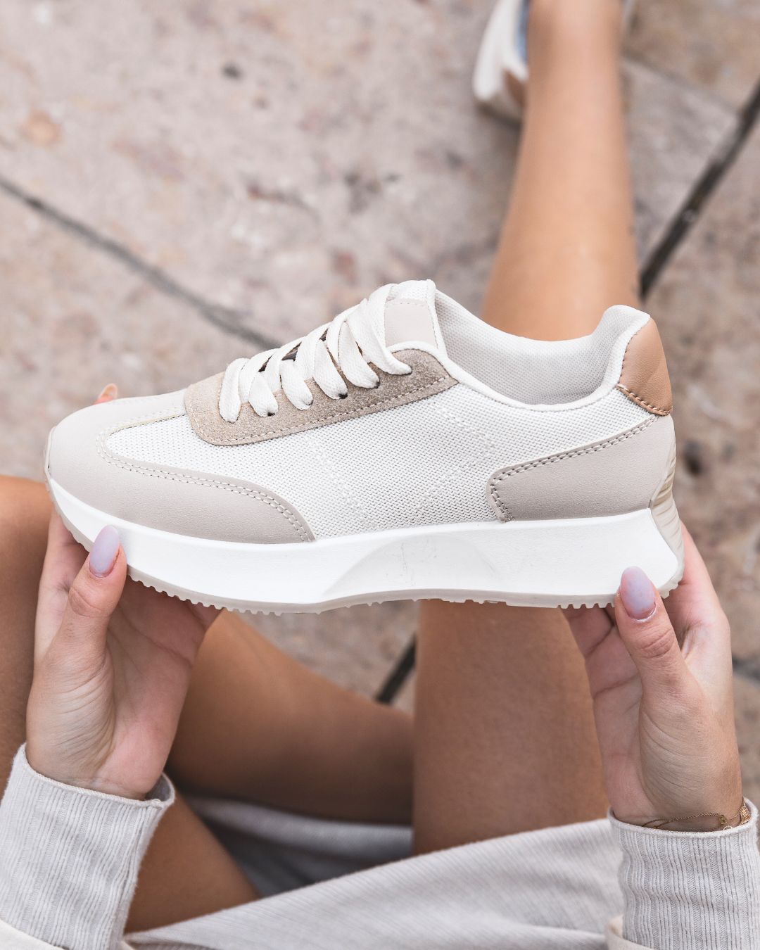 Basket femme beige à lacets en toile - Opaline