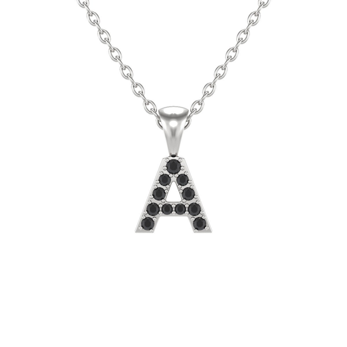 Collier Pendentif ADEN Lettre A Diamant Noir Chaine Argent 925 incluse 0.72grs