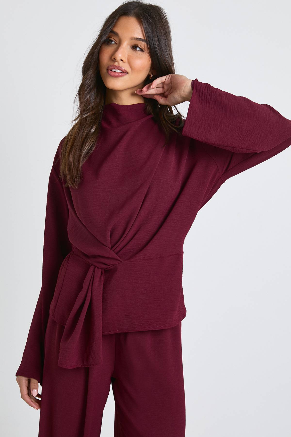 boohoo Ensemble coordonné avec blouse à manches longues à drapé tissé et pantalon