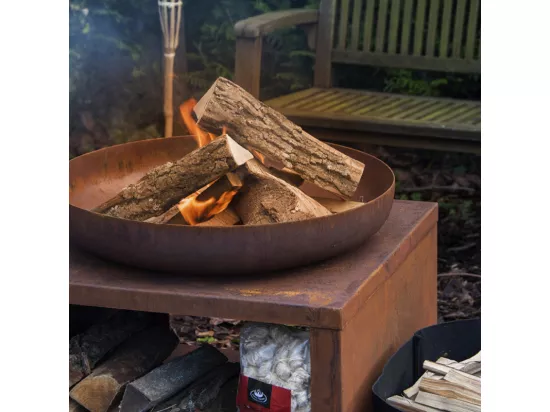 Brasero en acier avec range bois - Rouillé - D 80,8 x H 63,2 cm