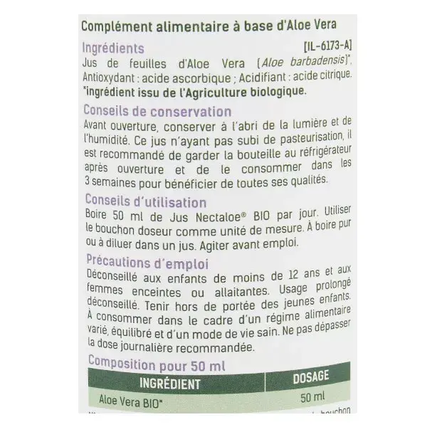 Suco Orgânico de Aloe Vera Santé Verte Nectaloe 1L