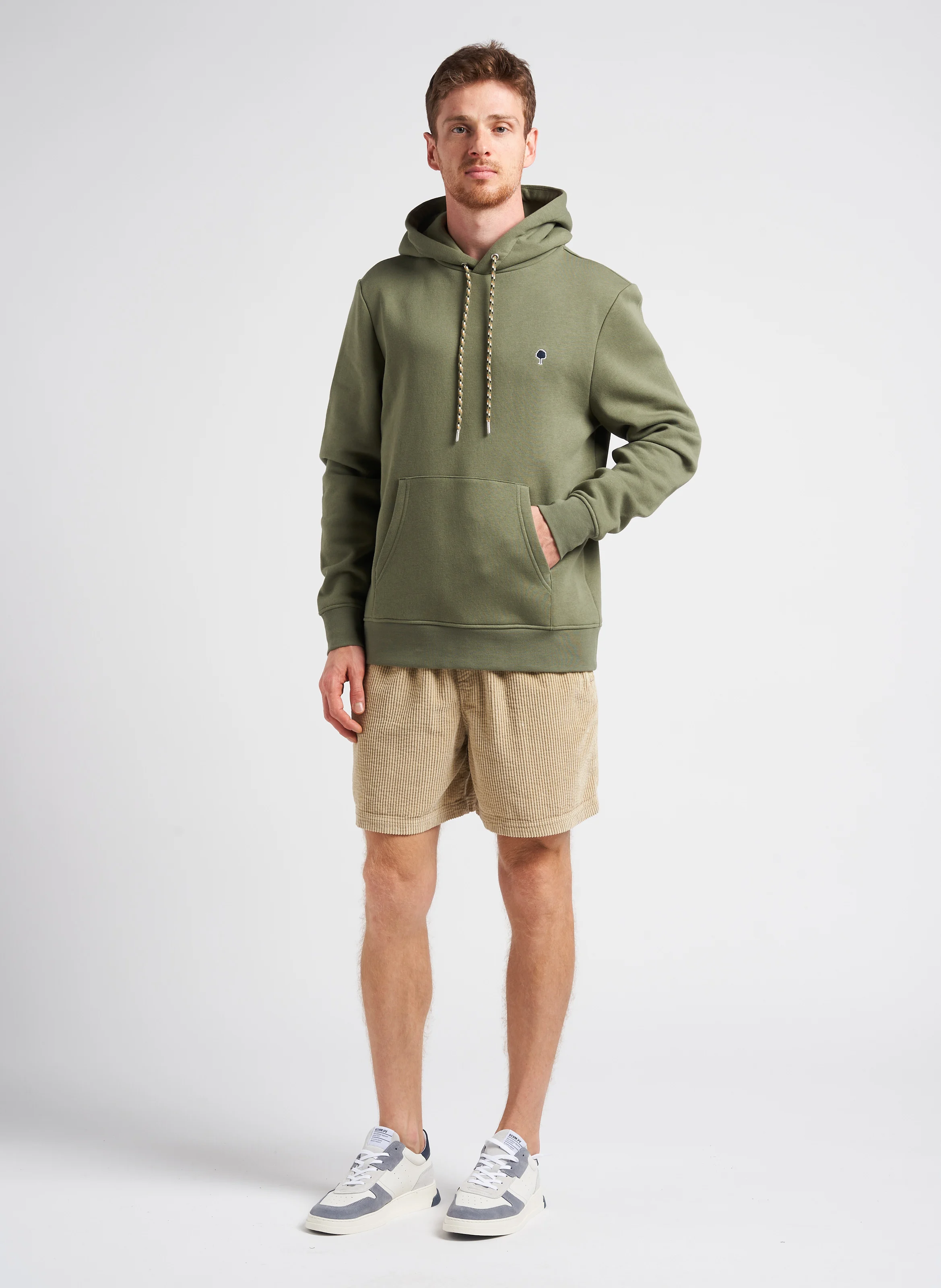 DIRAC - Sweat à capuche regular-fit brodé en coton mélangé| Kaki