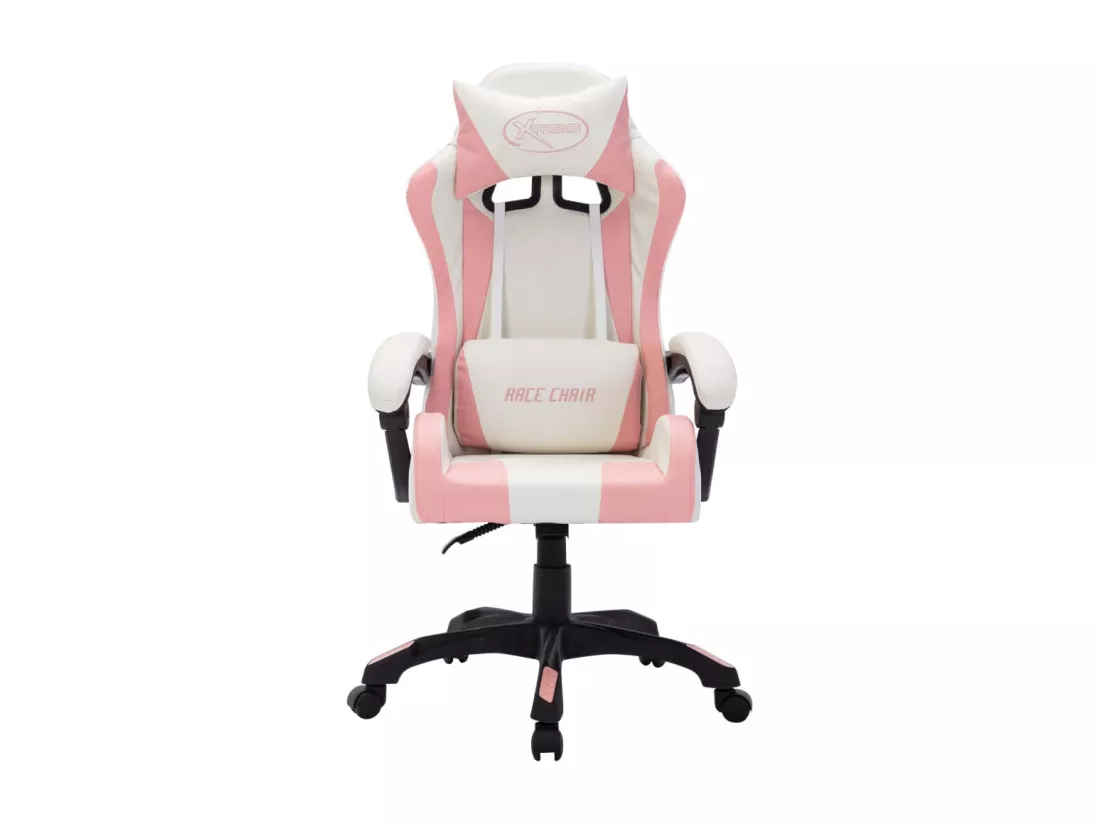 Fauteuil de jeux vidéo avec LED RVB Rose et noir Similicuir