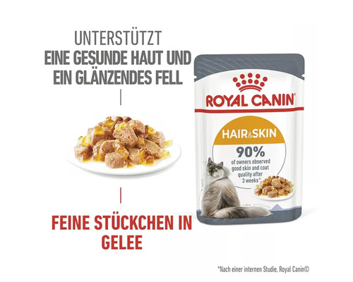 Royal Canin Hair & Skin natvoer voor katten in gelei, ter ondersteuning van een gezonde huid en een glanzende vacht, in gelei, 85 g