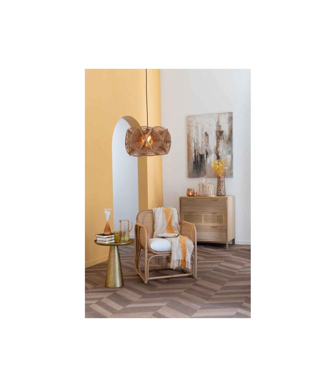 Paris Prix - Abat-jour Suspendu En Rotin vagues 50cm Beige