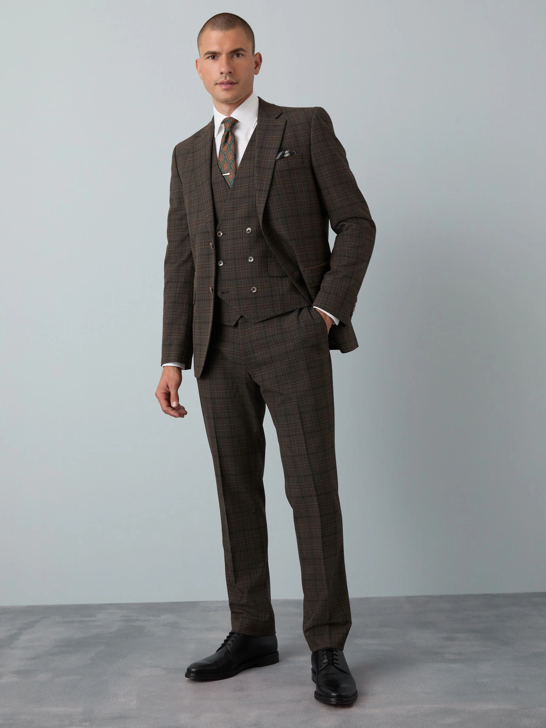 Bruin - Slim Fit Trimmed Check Suit Waistcoat