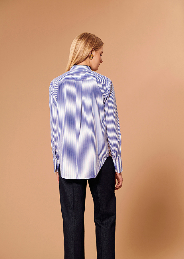 Chemise Corirayée bleu en popeline