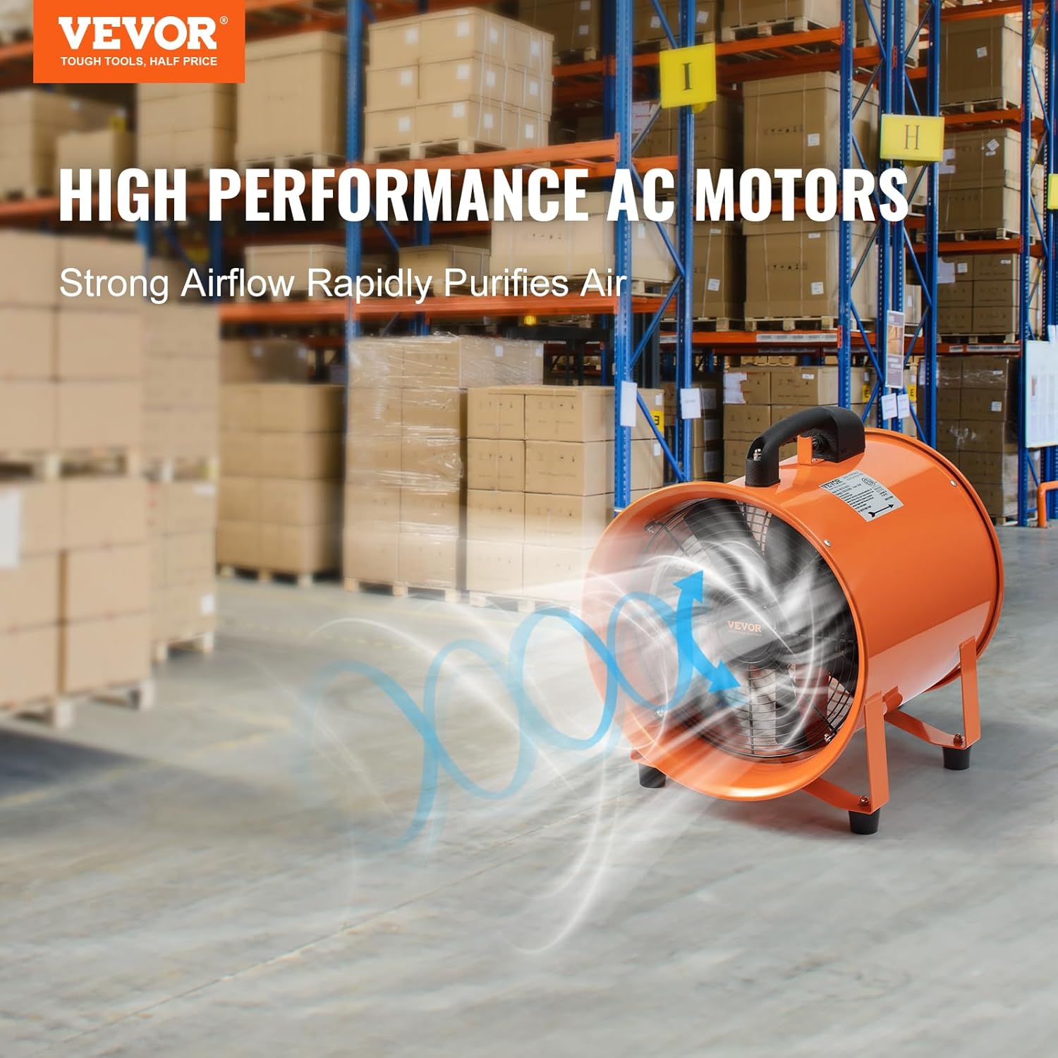 VEVOR Bauventilator 365-W-AC-Motor Baugebläse 2810 U/min Baulüfter Gebläse 1214 L/s (2574 CFM) Axiallüfter 10 m Schlauch Axialgebläse 79 dB Geräuschpegel Industrielüfter IP44