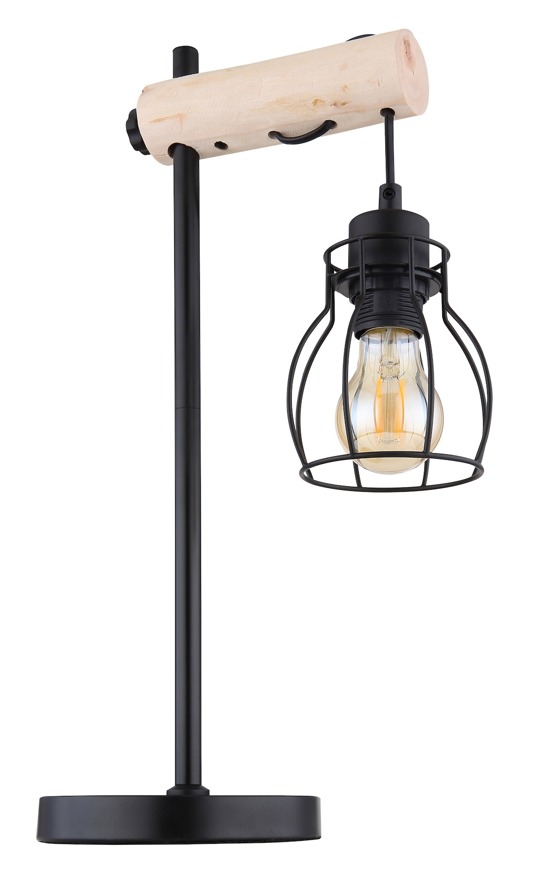 GLOBO Retrofit Tischlampe MINA II schwarz /Holz naturfarbig
