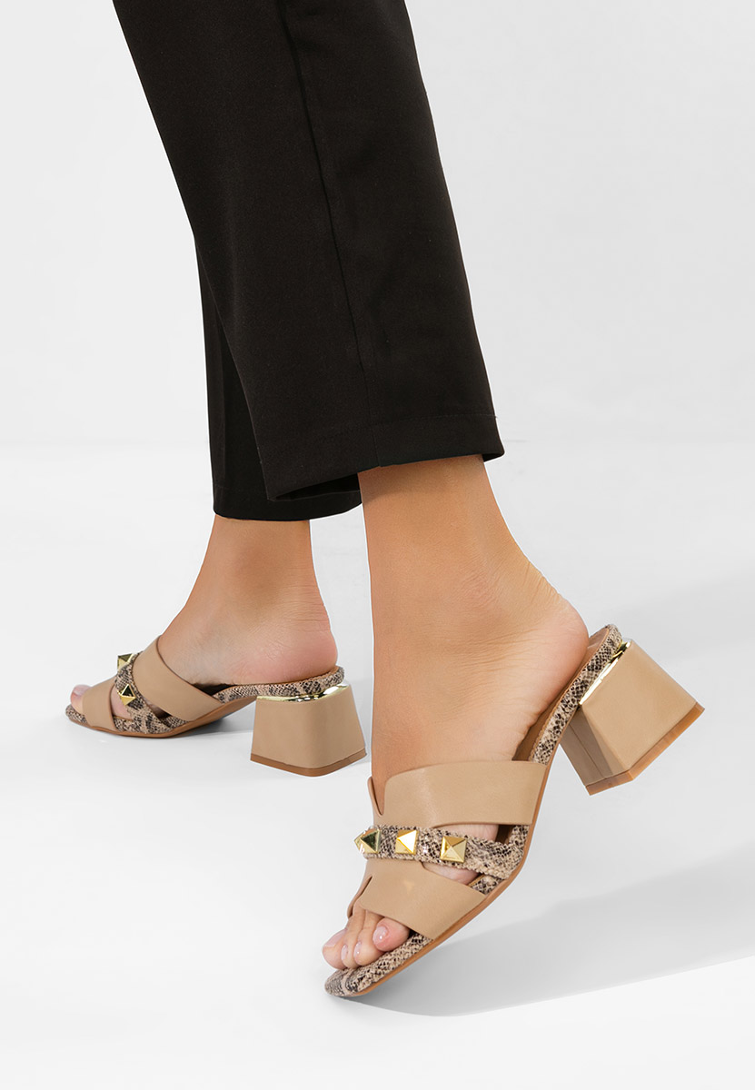Mules à talon épais beige Lekana