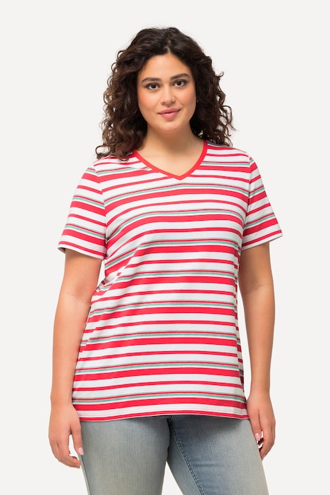 Shirt, Ringel, Classic, V-Ausschnitt, Halbarm