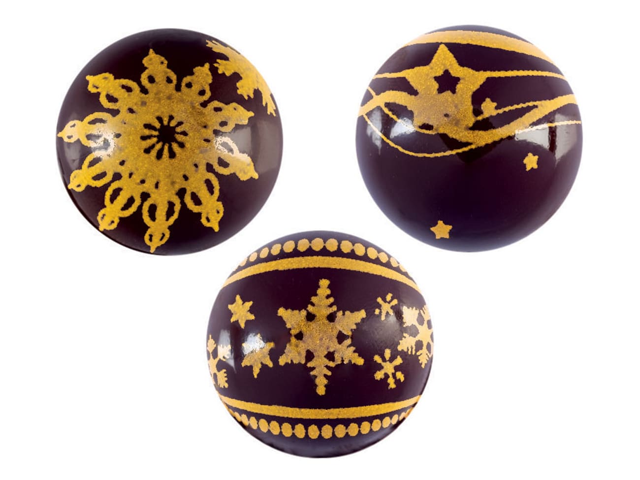 Boule en chocolat 3D (x 32) - décor flocon - Ø 2,8 cm - Florensuc