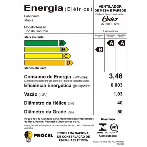 Ventilador de mesa e parede Oster Power Fresh 2 en 1 OVTR481 preto com 6 p&aacute;s cor  vermelho, 40 cm de di&acirc;metro 127 V