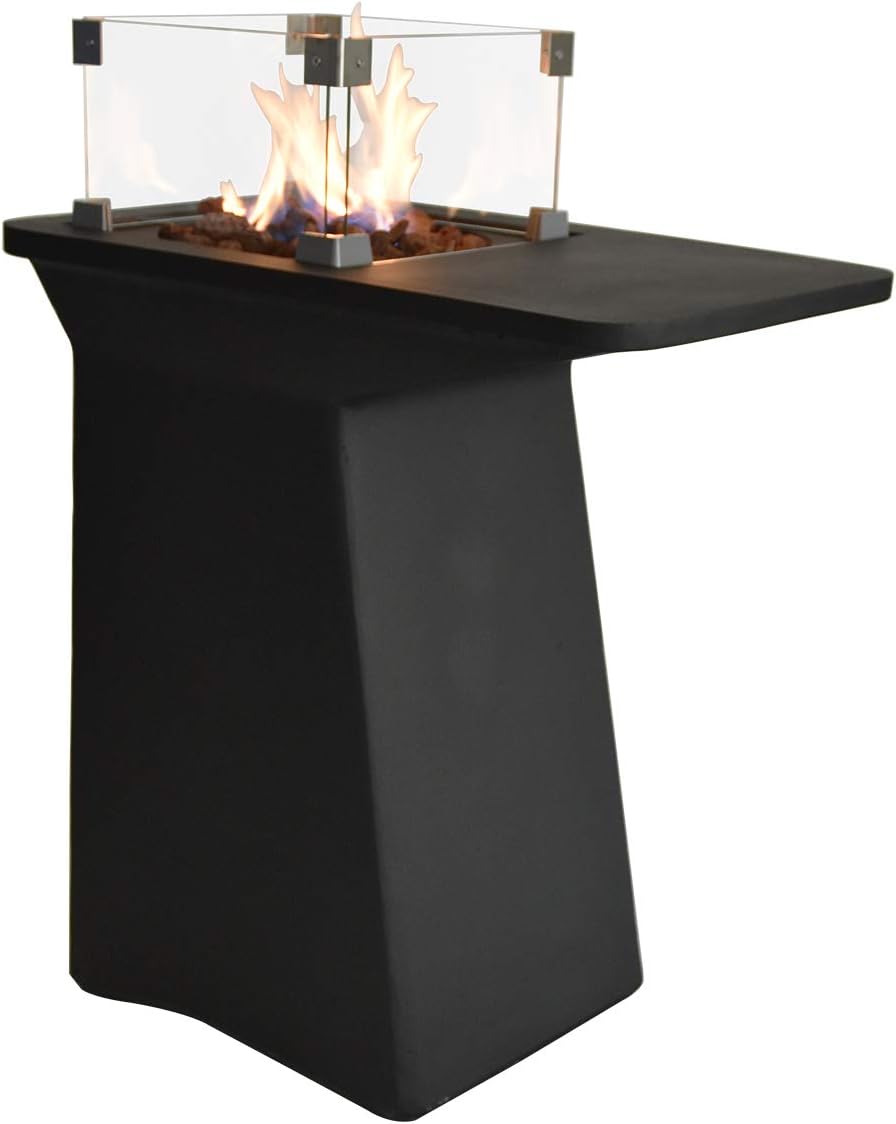 Feuertisch Verona | 95x60x100 | Bartisch Stehtisch Gas Feuerstelle und Gartenfeuer | mit Flammenschutz aus Glas, Lavasteine, Hülle und Zubehör