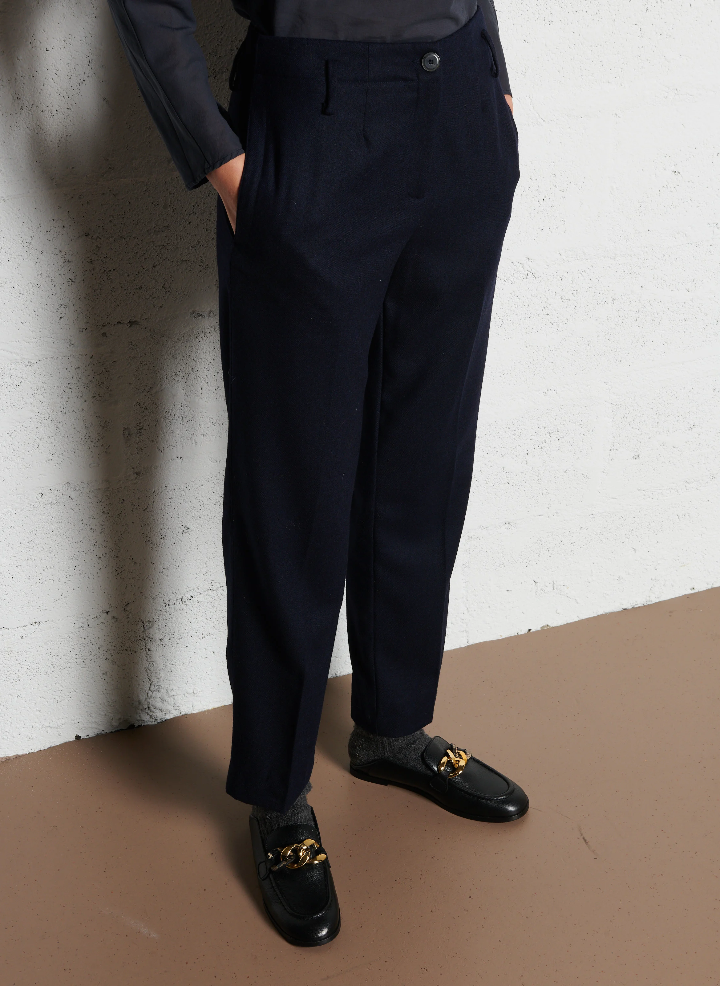 Pantalon droit en laine mélangée | Bleu