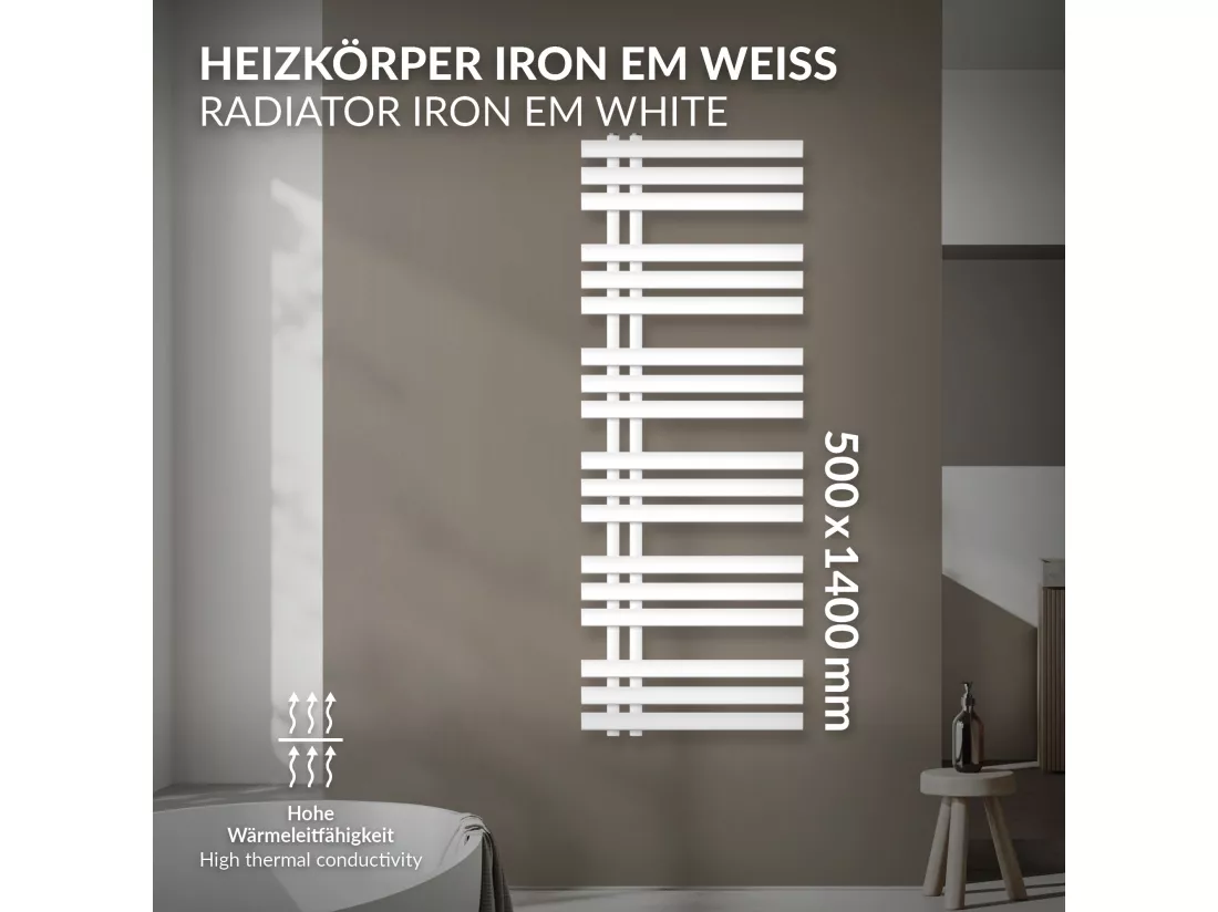 Iron EM Design Radiateur Sèche-Serviettes, 500 x 1400 mm, Blanc, Radiateur Salle de Bain