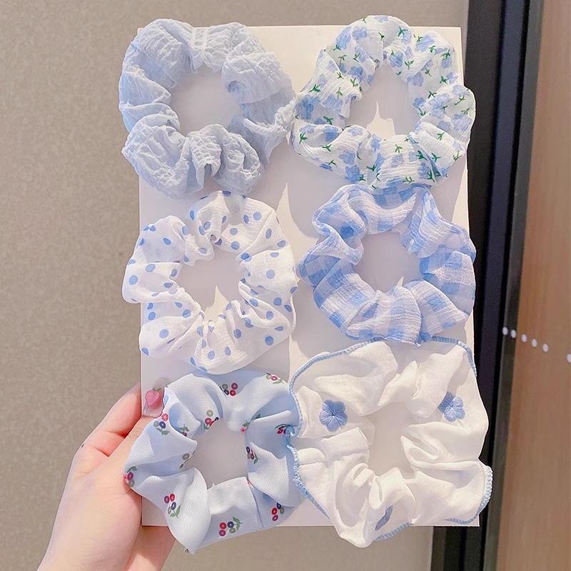 (6er Set) Scrunchies Elastische Haargummis Haarschmuck Haarband - Blau